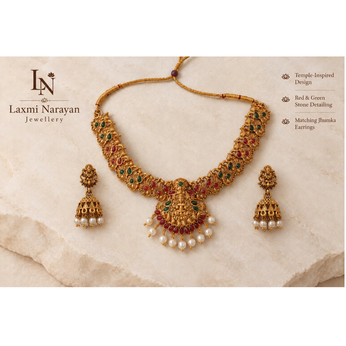 Maa Laxmi necklace pendant detail on model