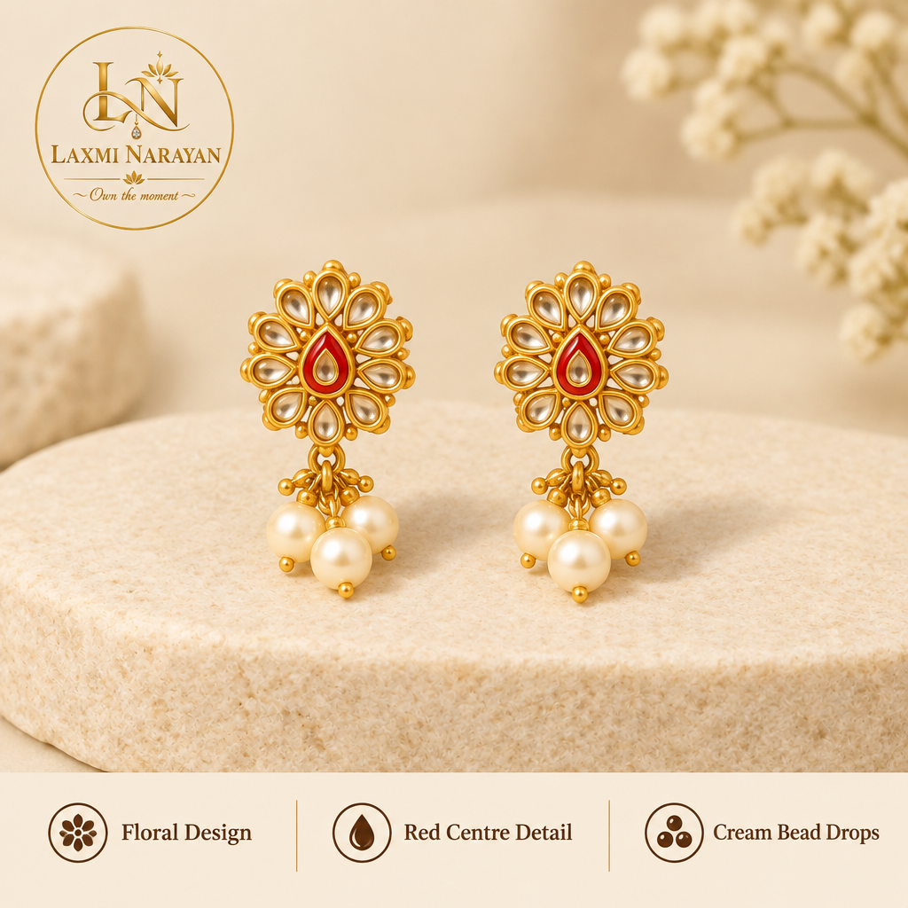 Matching earrings close-up with logo and highlights